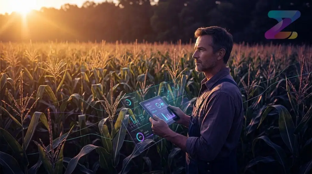 Will AI Replace Farmers? What 2026 Data Actually Says 1 Infographic showing that only 14% of farmers use AI in 2026. Of those, 50% use it for business analysis and 25% for agronomy, according to the Bushel State of the Farm report.
