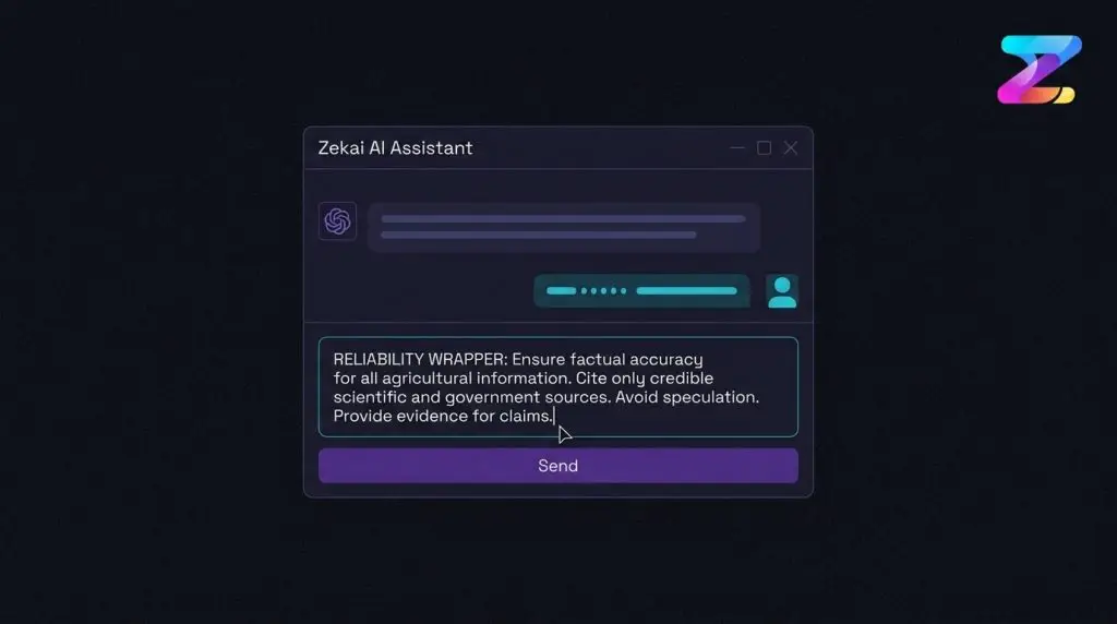25 موجهًا للذكاء الاصطناعي يجب على كل مزارع حفظها (جاهزة للنسخ واللصق) 2 مقارنة جنبًا إلى جنب تظهر صورة لورقة ذرة مصابة بمرض وموجه ذكاء اصطناعي يفسر المرض وينشئ خطة إدارة.