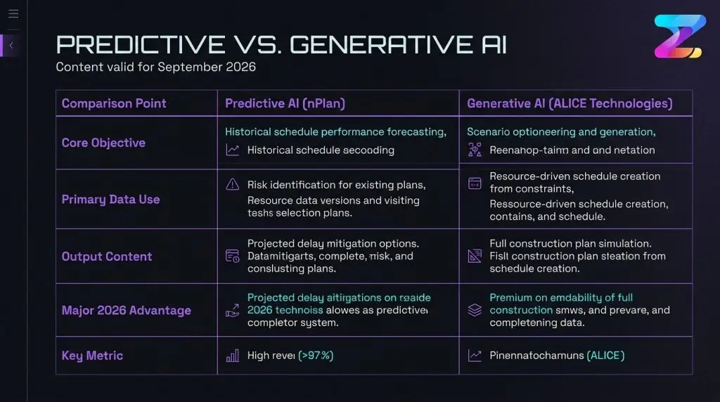 nPlan Alternatifleri: İnşaat Profesyonelleri İçin 8 Araç 2 ALICE Technologies platformunun yapay zeka tarafından oluşturulan inşaat zaman çizelgesi senaryolarını gösteren ekran görüntüsü.