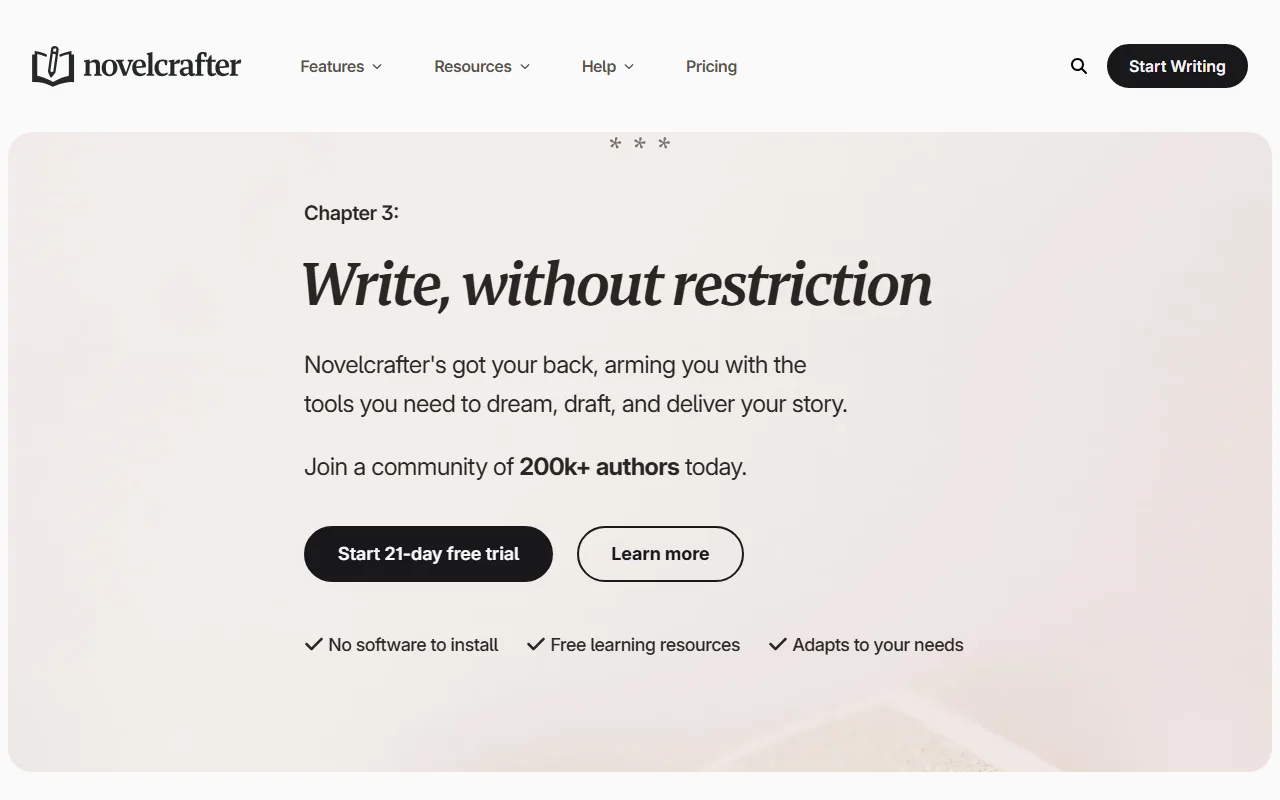 Novelcrafter screenshot — interface view 1